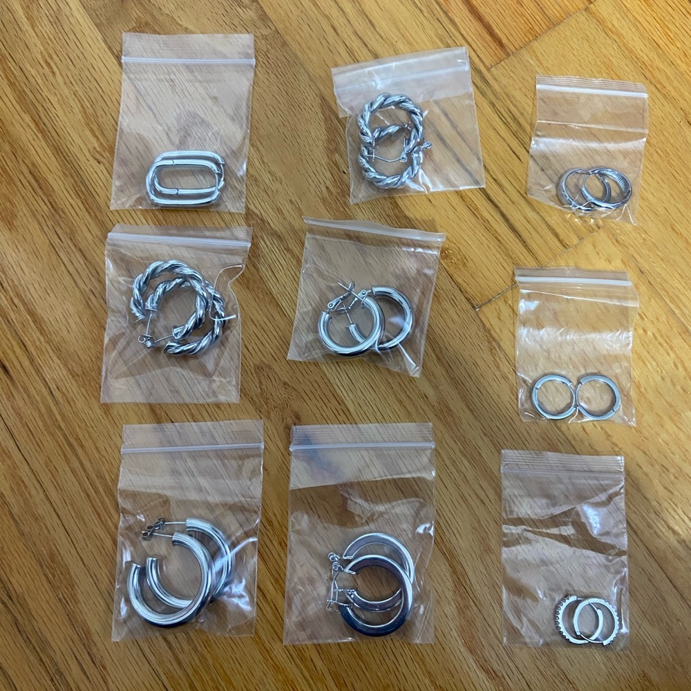 Silver Hoop Earrings Set of 9 NWOT